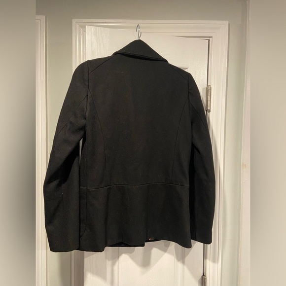 J. Crew Black Double Breasted Wool Blend Gold Button Pea Coat Lined Size 4 - Picture 8 of 12